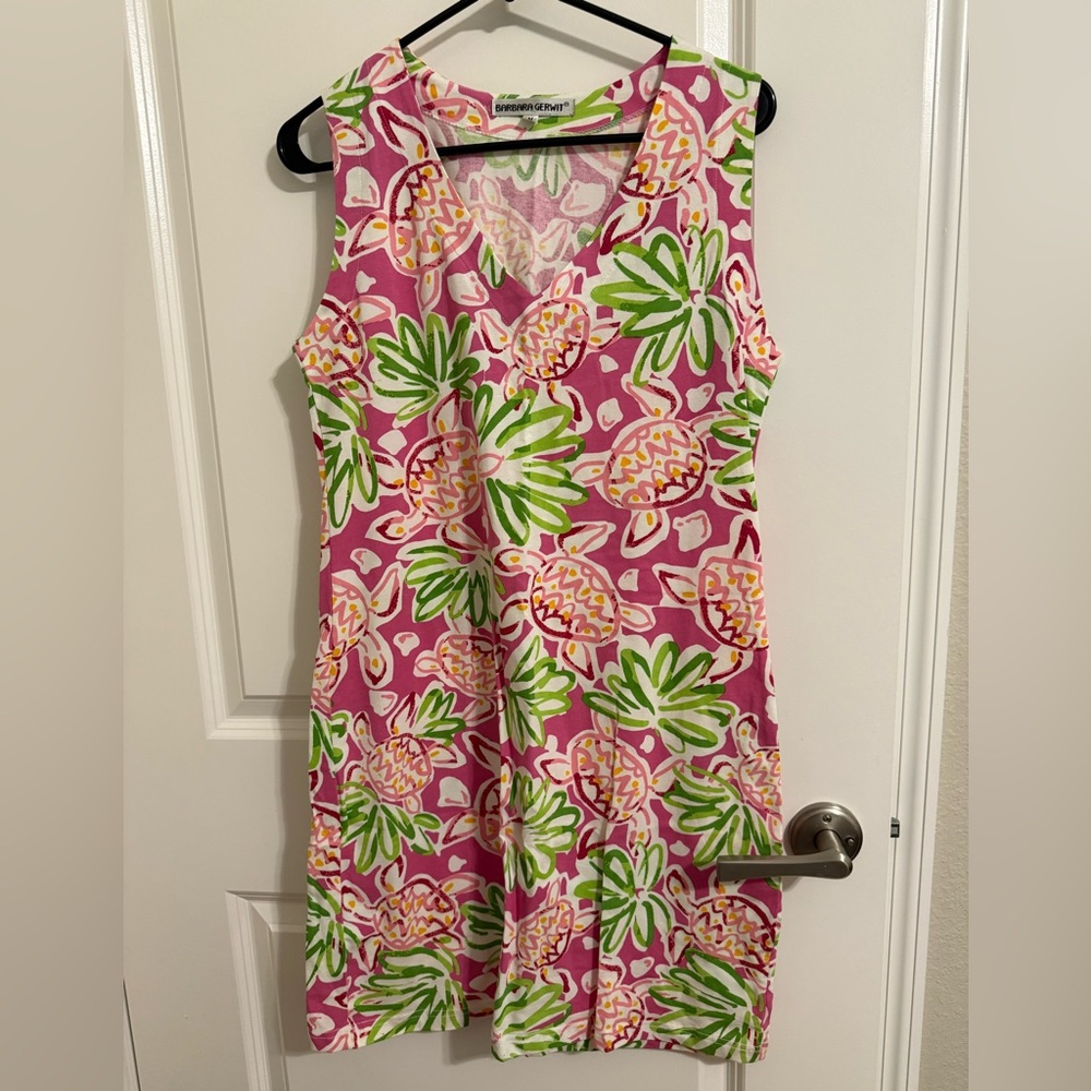 NWOT Vibrant Pink and Green Floral Barbara Gerwitt Midi Dress